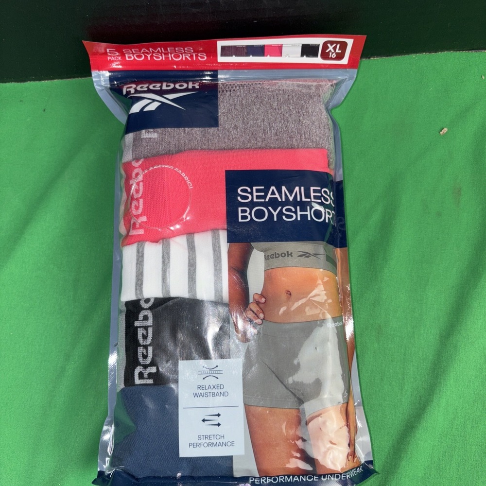 Reebok Women's 5-Pack Seamless Boyshort Size XL Striped Assorted